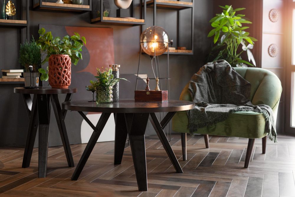 A blend of retro pieces with a modern design.