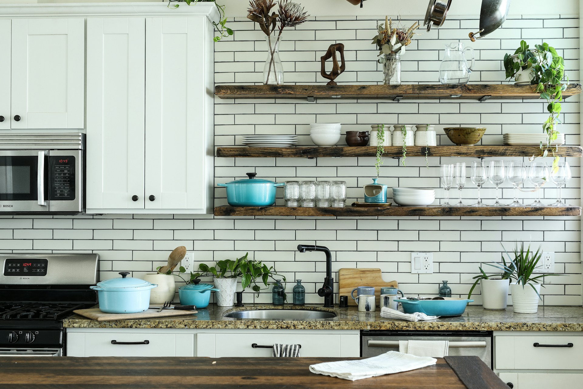 Vertical shelves in a kitchen.