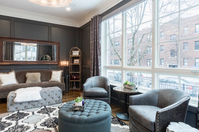 Grey chairs by the window